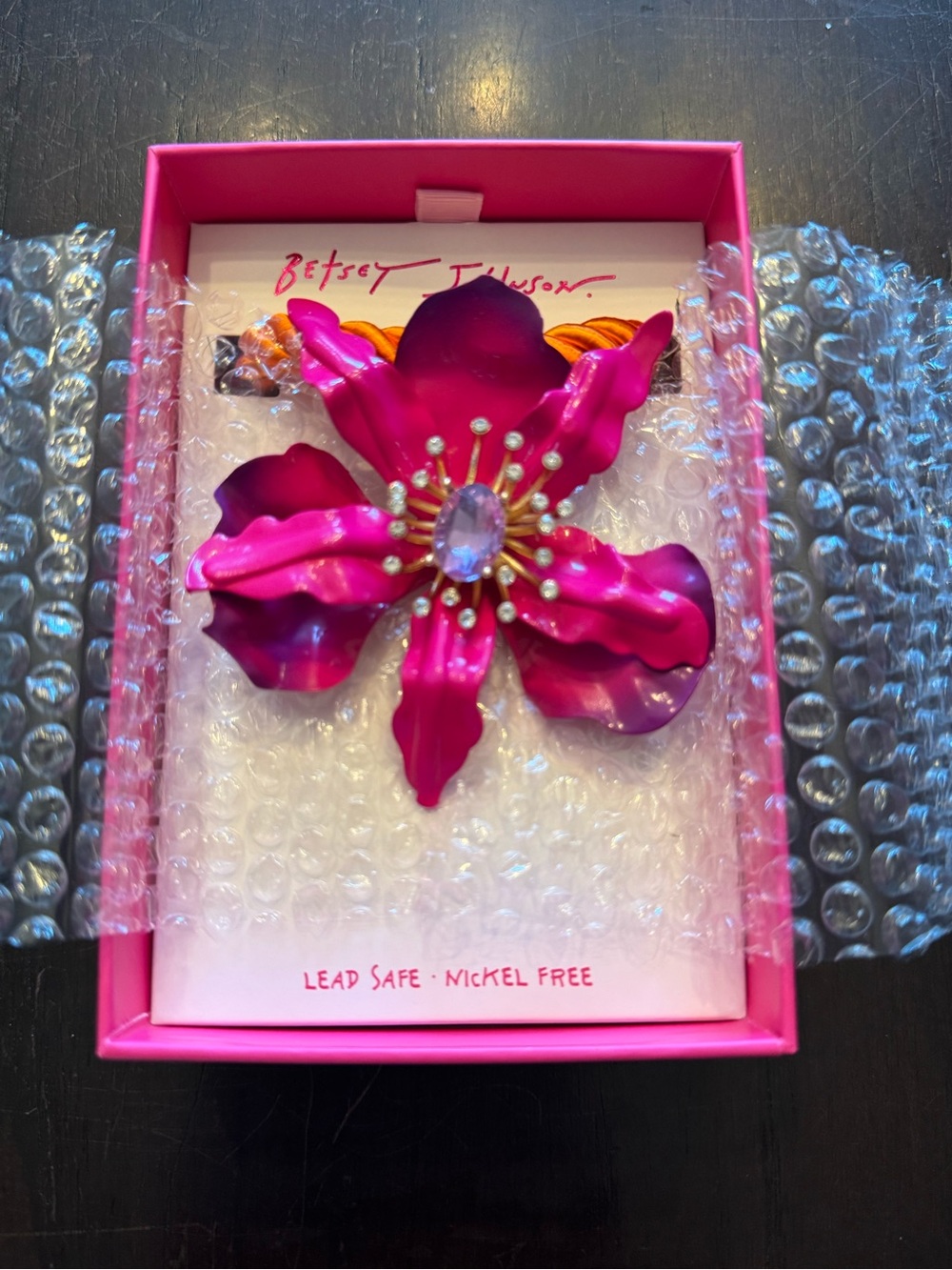 New in Box Betsey Johnson Pink Orchid Necklace